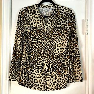 Susan Graver Leopard Print Stretch Top Size XS. Career Wear Closet Staple